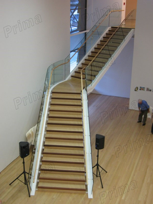 J-Straight stairs wooden steps glass railing ladders